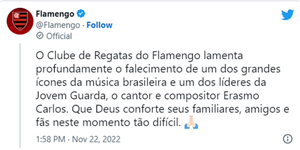 Twitter Flamengo Erasmo Carlos