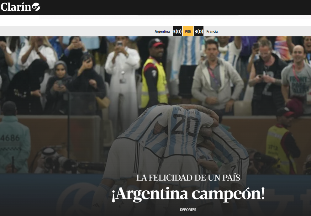 Capa Clarín Argentina Campeã Copa Qatar