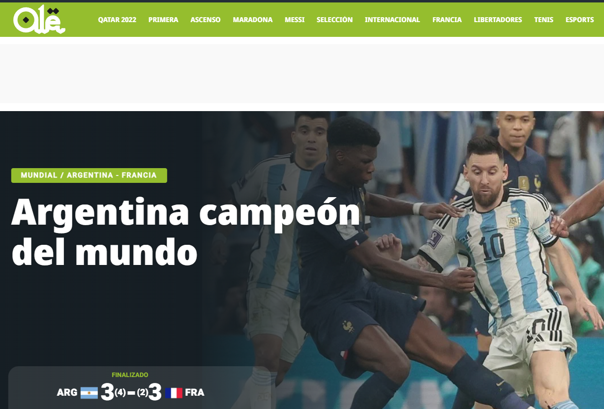 capa Olé Argentina campeã Copa Qatar