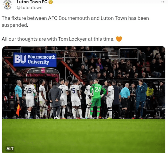 Lockyer desmaia durante o jogo entre Bournemouth e Luton Town