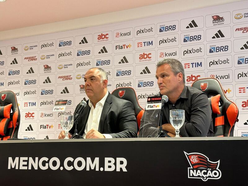 Marcos Braz e Bruno Spindel concedem entrevista no Ninho do Urubu