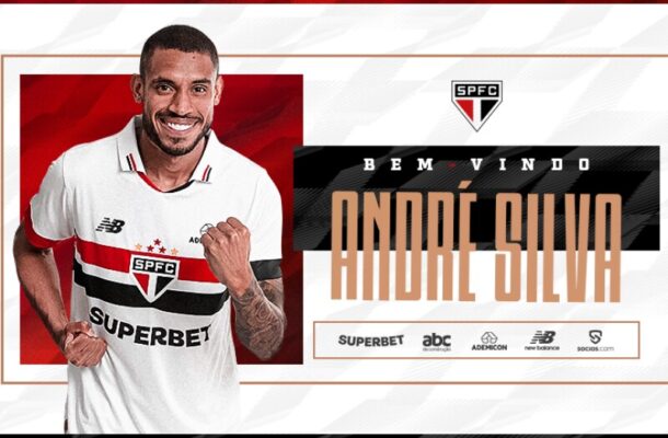 MARÇO - São Paulo anuncia a contratação de André Silva. O jogador chega para ser o reserva imediato de Calleri, que andava sobrecarregado na equipe. Outro que chegou foi Sabino, com contrato de produtividade. Foto: Divulgação / São Paulo