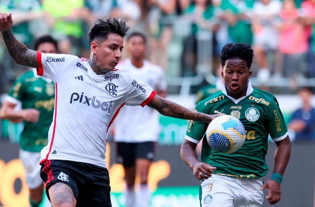 Pulgar em campo no jogo entre Palmeiras e Flamengo